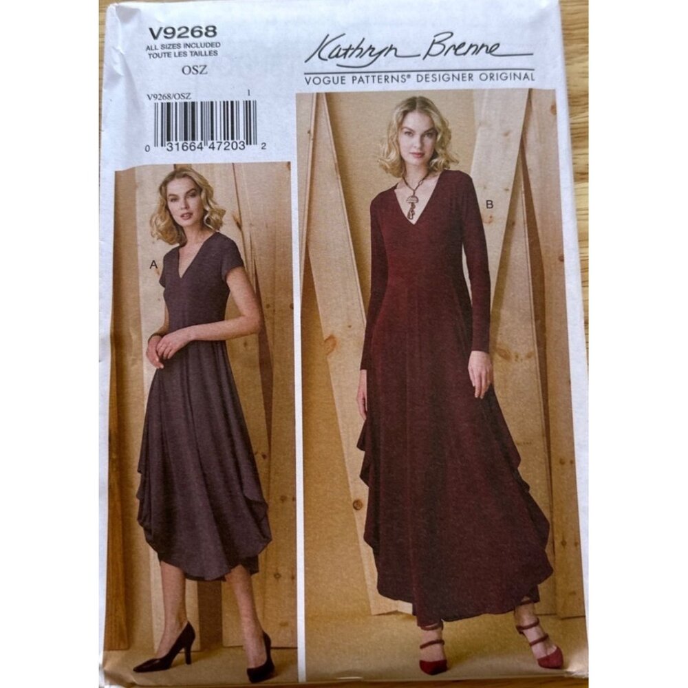 Vogue V9268 Kathryn Brenne Dress Pattern OSZ Asymmetrical Hem Sewing Pattern
